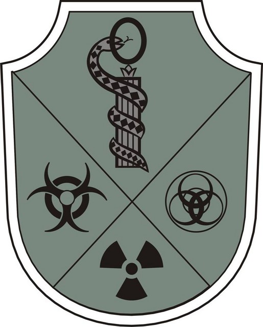 Centrul de cercetari stiintifice medico-militare Bucuresti - ecuson pt. uniforma mozaic de culori „verde-padure”